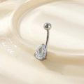 Silver stainless steel belly ring with water drop zircon on a wavy textured tray - Teardrop Silver (2# Silver)