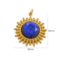 20mm French retro sun-motif round blue lapis pendant in 14K gold plated stainless steel - Lapis Lazuli