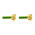 Fashionable gold plated bar earrings featuring five vibrant green round cut zircons - Green