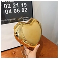 Mini borsa a cuore rigida dorata con finitura a specchio e catena a sfere - Oro