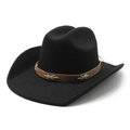 Classic black wide-brim western cowboy hat with brown leather band and decorative stitching - M (56-58cm) / Black