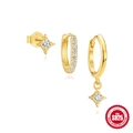 Three-piece S925 sterling silver gold-plated earring set with zircon star pendants - 925 Silver / 3pcs Gold Set #2