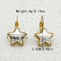 Elegant gold-tone star earrings with white iridescent shell inlay and lever-back hooks - Colorful Star / 1.5cmx2.5cm