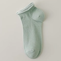 Breathable mint green cotton ankle socks with ribbed texture and curly edge detail - One Size / Light Green