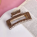Square leopard print hair claw clip in a stylish hollow design for modern hairstyles - Light Leopard Black Red Gold