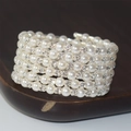 Elegant multi-layer wrap bracelet featuring white pearls and sparkling rhinestones - 6 Rows Silver