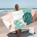 Tropical double-sided microfiber sand-free beach towel with matching storage bag - Simple Leaves (Single-sided Print with Cloth Bag)