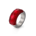 Wide silver stainless steel ring with a faceted red gemstone inlay for fashion women - US 7 / Silver Red (KR51555-K)