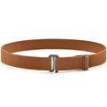 Adjustable brown elastic kids belt with textured weave and silver metal T-hook buckle - Camel