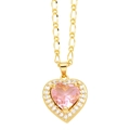 Elegante Goldkette mit großem rosa Herzkristall-Anhänger und glänzendem Diamant-Halo - Rosa