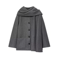 Cappotto di lana grigio scuro con sciarpa integrata e classica chiusura a bottoni - XS / Grigio