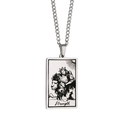 Silver vintage Strength Tarot card rectangular pendant necklace in polished titanium steel - Strength / Steel