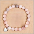 Handmade beaded bracelet with pink and grey natural stones and silver heart charm on gift card - Pink Zebra + Unbiological Sister Card