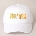 Weiße Y2K Trucker Cap mit gelbem Yeehaw Blitz-Stickerei und Netzrückseite - Weiß