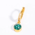 Elegant gold hoop earrings with sparkling green round gemstone and inset diamonds - May (Green)