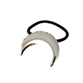 Detail of silver crescent moon metal hair tie with a black elastic band on white background - Silver Crescent
