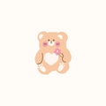 Cute cartoon brown bear greeting tag with pink flower and white heart for wedding gifts - PP Bear Style