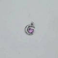 Detail of silver crescent moon pendant with purple heart stone and zircon accents - Silver Base - Pink Zirconia