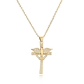 Collier croix dorée avec pendentif colombe en cristal et petite gemme rouge à l'œil - Style Croix Colombe de la Paix (CN001967YH)