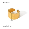 Irregular 18k gold plated titanium steel open ring with hammered texture in 12mm width - Wide Border Hammered Texture Style (HF-J1270)