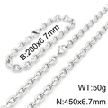 Stainless steel chain set with lobster clasp, 6.7mm width necklace and bracelet set - 6.7mm Width / 20cm Bracelet / Steel