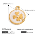 Stainless steel four-leaf clover pendant in 18K gold with white enamel and bead center - PJ92408A-White Clover
