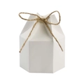 White hexagonal gift box made of premium thick paper with a rustic jute twine bow - White