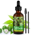 60ml organic black castor oil in amber glass bottle with eyelash and eyeliner brushes - Black Castor Oil 60ml With Dropper