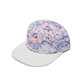 Detail view of 5-panel floral print camp cap with white flat brim and metal side eyelets - M (56-58cm) / Blue Purple Floral With White Brim Style (B)