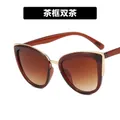 Retro cat-eye sunglasses with tea-colored frames and lenses plus gold metal details - Tea Frame Double Tea
