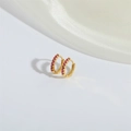 Gold plated hoop earrings with micro-paved pink zircons on a white minimalist background - Rose Red
