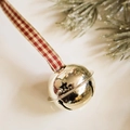 Bright silver star cutout bell ornament with a red and white gingham ribbon hanger - 4cm Champagne Bell Red White Plaid Strap 3 Pieces