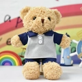 Cute teddy bear plush toy wearing a navy blue and grey polo shirt outfit SKU variant - 30 cm / Navy Grey