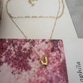 Double-layered gold necklace featuring a paperclip chain and a letter J pendant - Letter J (20240329（3-6-10）)