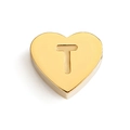 Golden stainless steel heart-shaped pendant bead featuring engraved letter T design - Letter T (Gold)