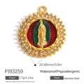 Bohemian style 18K gold plated stainless steel Virgin Mary pendant with crystals - Enamel Colored Virgin Mary Round Rhinestone Pendant (PJ93259)