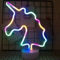 Rainbow LED neon unicorn lamp with white circular base for colorful room decor - Colorful Unicorn