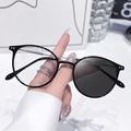 Ultralight black round frame anti-blue light glasses with slim metal temples - Photochromic Grey / Bright Black Gold