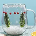 Christmas double walled glass mug with miniature tree and white snow flakes - 350ml-Snowflake Christmas Tree Theme