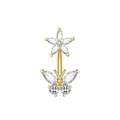 Macro detail of golden butterfly belly ring with sparkling marquise zircon stones - 2787 Gold Flower Butterfly