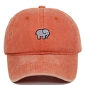 Detailed embroidery of a grey elephant on an orange washed cotton baseball cap - Adjustable / Orange