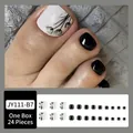 Glossy black and white tulip press-on toenails set with 24 pieces in various sizes - JY111-B7 Tulip Floral Design