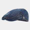 Dettaglio cappello in denim lavato con cuciture gialle e fibbia laterale in metallo - M (56-58cm) / Blu Medio