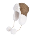 Cappello invernale marrone con fodera in peluche bianca e pompon sui paraorecchie - caffè