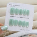 Mint green cat eye press-on nails set with glossy pearlescent finish on display card - S / Mint Green Cat Eye (FM125-S)