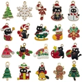Christmas themed oil drip alloy pendants featuring Santa hats, black cats and trees - Mixed 20 New Enamel Christmas Charms-1 Each-27.8g-SN1613