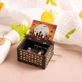 Hand-cranked wooden Halloween music box featuring spooky pumpkin and bat motifs - Halloween N