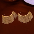 Elegant gold fringe dangle earrings with multi-row beaded chains on a dark velvet base - 70# 925 Sterling Silver Earring Post-Gold Multi-Row Metal Bead Chain Tassel Stud Earrings