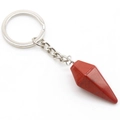 Conical red jasper keychain with hexagonal natural stone pendant on silver chain - Red Jasper