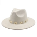 Flacher Wollfilzhut in Off-White mit Lederband im Bohemian-Stil für Damen - M(56-58cm) / Wildleder / Beige